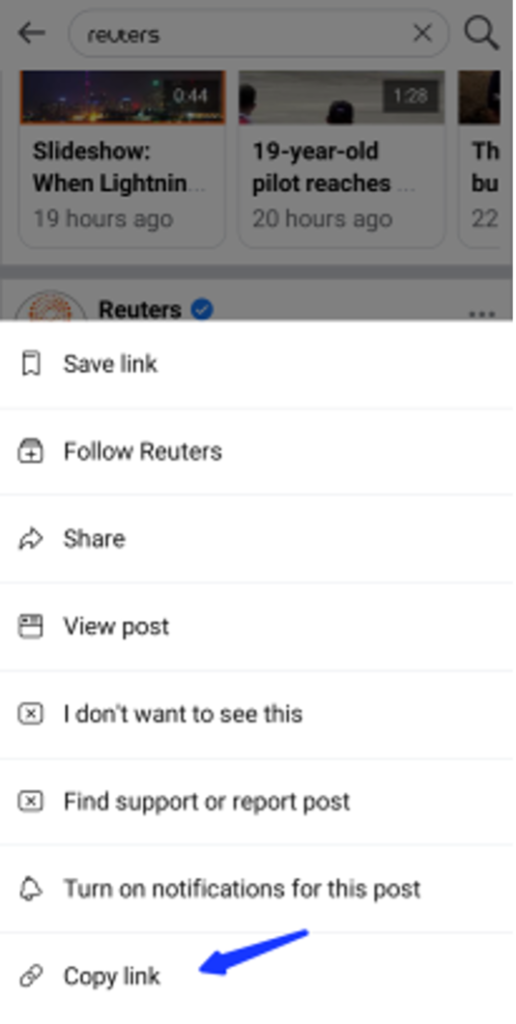 download videos from Reuters Facebook copy link